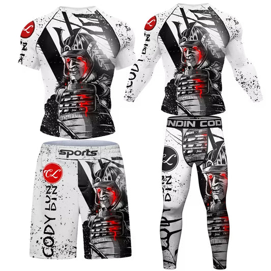 Elevate Your Game with Our New Men’s MMA Rashguard Set - 4Pcs Brazilian Grappling T-Shirt and Shorts for Ultimate Performance in Boxing and Jiu Jitsu