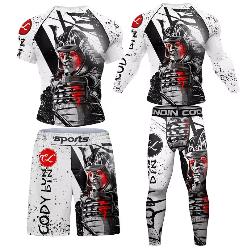 Elevate Your Game with Our New Men’s MMA Rashguard Set - 4Pcs Brazilian Grappling T-Shirt and Shorts for Ultimate Performance in Boxing and Jiu Jitsu
